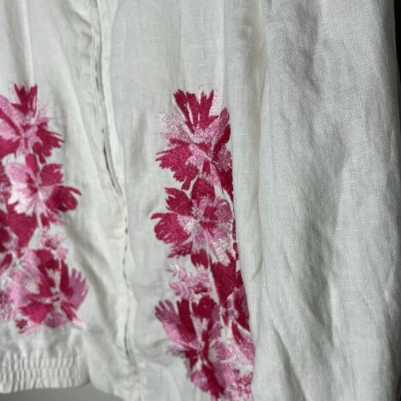INC Jacket Womens XL White Pink Floral Embroidery Linen Zip Up Casual Bohemian - Picture 7 of 15